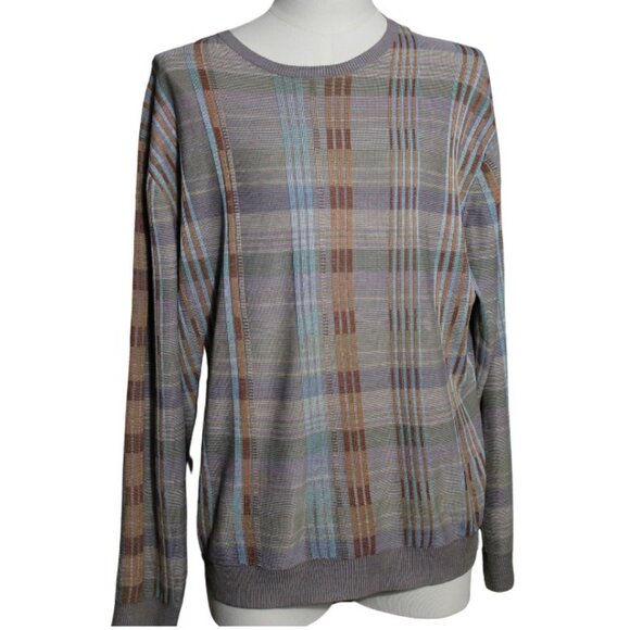 Men's Multicolor Plaid Crewneck Sweater - Picture 1 of 7